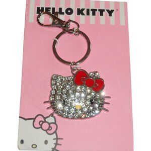 New Sanrio Hello Kitty Silver Tone Rhinestone Bling Keychain Charm Accessory